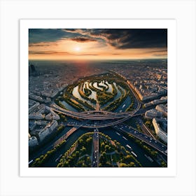 Paris Cityscape At Sunset Art Print