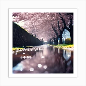 Cherry Blossom Trees after the Rain Art Print