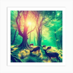 Deers In The Forest Art Print