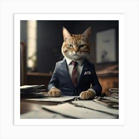 Cat In Business Suit Art Print