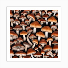 Many Mushrooms On A Black Background Art Print