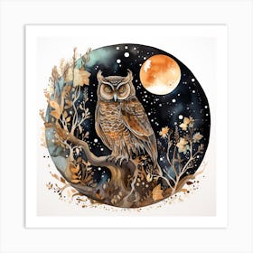 Owl At Night 4 Art Print