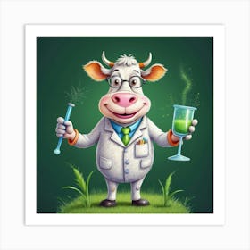 Cartoon Cow In Lab Coat Art Print