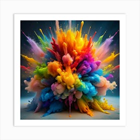 An energetic explosion of colorful powder paint creates a dynamic composition. Art Print