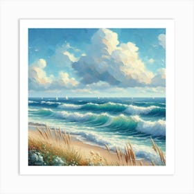 Sunny Seascape, Acrylic Painting Style Art Print