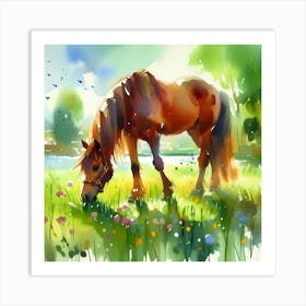 Horse Grazing In The Meadow Art Print