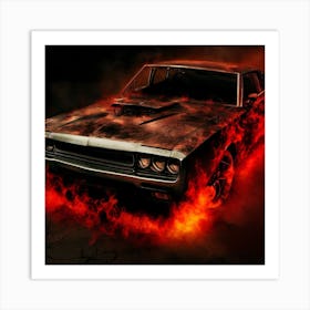 Dodge Charger In Flames Art Print