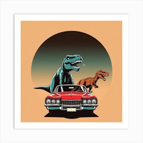 Dinosaurs And Car Art Print