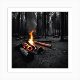 Campfire In The Forest Art Print