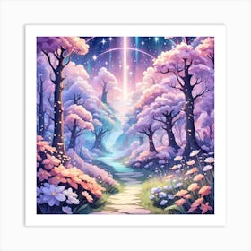 A Fantasy Forest With Twinkling Stars In Pastel Tone Square Composition 212 Art Print