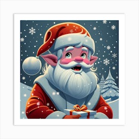Santa Claus With Gift Art Print