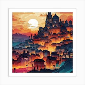 City At Sunset Art Print