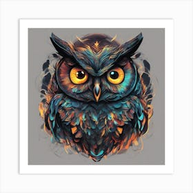 Mesmerizing Owl With Luminous Eyes On A Profound Black Background Art Print