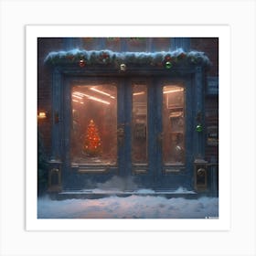 Christmas Decoration On Home Door Sharp Focus Emitting Diodes Smoke Artillery Sparks Racks Sy (1) Art Print