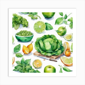 Green Food Watercolor Art Print