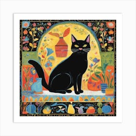 Black Cat In The Window Art Print