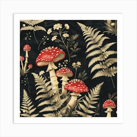 Mushrooms And Ferns 1 Art Print