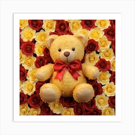 Teddy Bear With Roses 1 Art Print