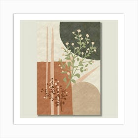 Abstract boho wall art in beige and green 6 Art Print