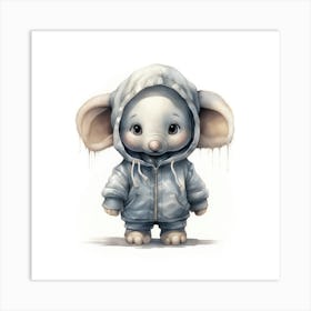 Watercolour Cartoon Elephant In A Hoodie 2 Art Print