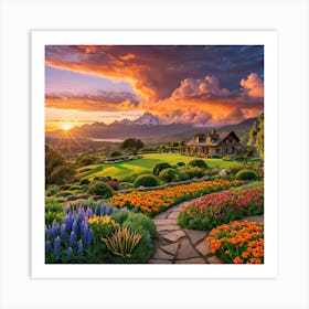 Sunset In The Garden Art Print