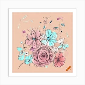 Flowers And Butterflies Art Print