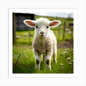 Young Cute Grass Farming Animal Farm Field Fur Wool Farm Animal Baby Countryside Little (2) Art Print