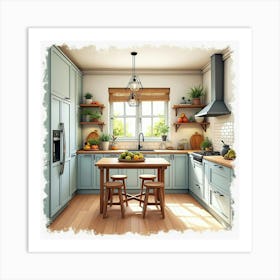 Artistic Kitchen In Watercolor, Lively And Elegant Design 1 Art Print