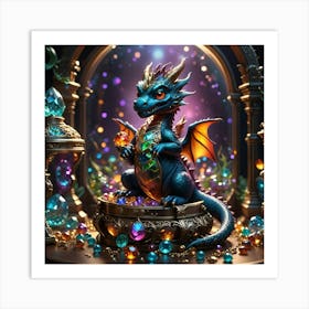 Blue Dragon With Jewels Art Print