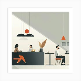 People At A Cafe Art Print