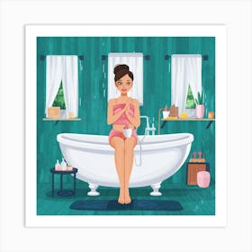 How To Have A Spa Day At Home Bathroom Art Illustr A1bllwcdql2fasdqjvjwag Lgf1vc7jtjm1s6eiagjugg Art Print