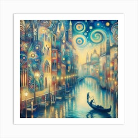 Venice At Night Travel Poster Art Print