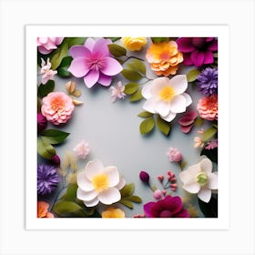 Paper Flowers On A Gray Background Art Print