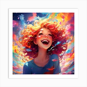 Happy Girl With Colorful Hair Art Print