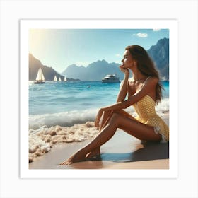 Beautiful Woman On The Beach Art Print