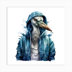 Watercolour Cartoon Crane In A Hoodie Art Print