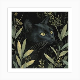 Black Cat In The Forest Art Print