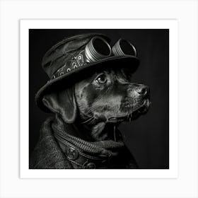 Steampunk Dog Black and White Art Print