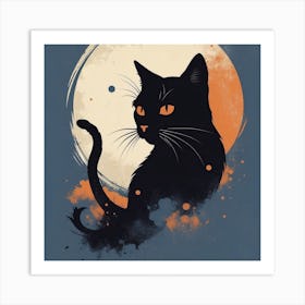 Black Cat In The Moonlight Art Print