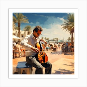 Man Playing Cello On The Beach Art Print