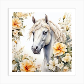 White Horse With Flowers 2 Art Print