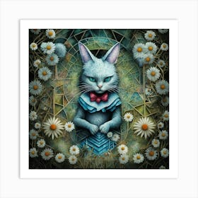 Cat With Daisies Art Print