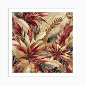Red And Beige Leaves Art Print