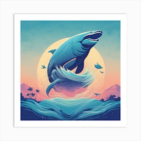 Whale Jumping In The Ocean Art Print