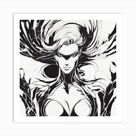 Negative Space Comic Art, Fierce Heroine, Silhouette, Black And White Backdrop, Clean Lines, Minima (4) Art Print