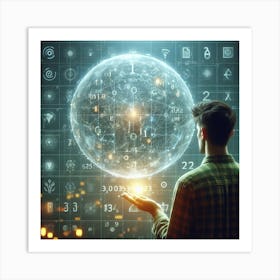 Man In Front Of A Digital Sphere Art Print