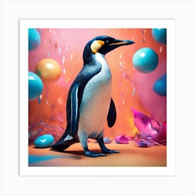 Penguin With Balloons Art Print