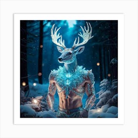 Firefly Firefly, Robotic, Whimsical, Teal, Deer, Ceramic, Metal, Robot, Body, Features, Ice, Forest, (2) Art Print