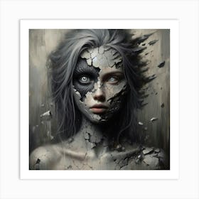 Woman With A Broken Face Art Print