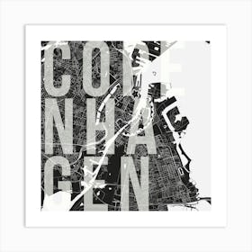 Copenhagen Mono Street Map Text Overlay Square Art Print